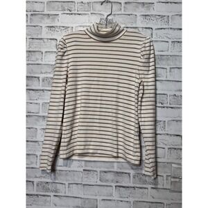 J. Crew Women's Long Sleeve Striped Turtleneck Top - Size L Beige‎ Gold